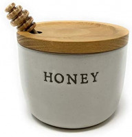 Stoneware Honey Pot with Acacia Wood Dipper and Lid by Hearth and Hand with Magnolia (Premium edition): Home Improvement