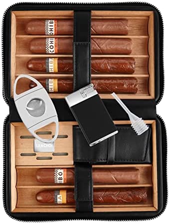 Wholesale 100% Cedar Wood Portable Leather Travel Cigar Case