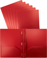 Better Office Products Red Plastic 2 Pocket Folders with Prongs, Heavyweight, Letter Size Poly Folders, 24 Pack, with 3 Metal Prongs Fastener Clips, Red