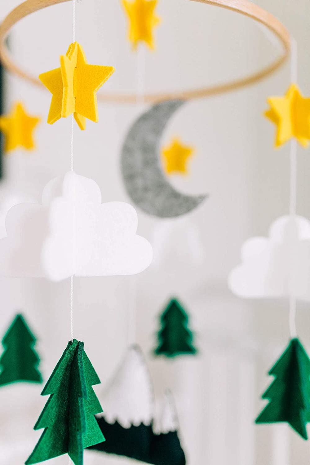 Sorrel + Fern Baby Crib Mobile (Starry Woodland Night, Long Evergreen) - Nursery Decoration Ceiling Mobile and Baby Shower for Boys & Girls Long Evergreen Ceiling Mobile