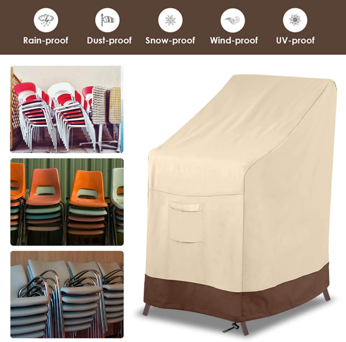 Vailge Stackable Patio Chair Cover,100% Waterproof Outdoor Chair Cover, Heavy Duty Lawn Patio Furniture Covers,Fits for 4-6 Stackable Dining Chairs,36