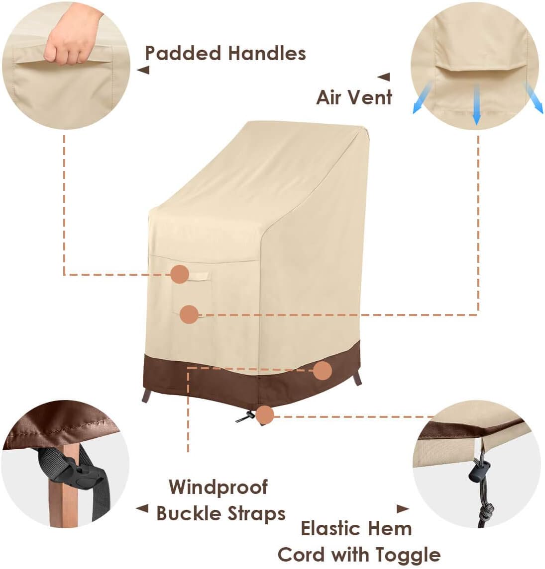 Vailge Stackable Patio Chair Cover,100% Waterproof Outdoor Chair Cover, Heavy Duty Lawn Patio Furniture Covers,Fits for 4-6 Stackable Dining Chairs,36