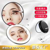 Handheld LED portable vanity mirror with lamp Foldable rechargeable small mirror gift Practical portable LED vanity mirror with lamp