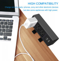 CCCEI 3 Outlet Desk Clamp Power Strip with USB Ports, Desktop Power Strip Surge Protector 1200J. Desk Mount Charging Power Station, on Desk Edge Power Outlet 125V 12A 1500W. 6FT Black