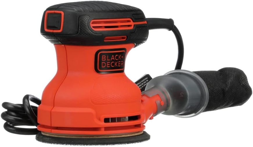 BLACK+DECKER Orbital Sander, 5 Inch, 2.0 Amp, 12000 OPM, Corded, 1 Sandpaper Sheet and Dust Bag Included (BDERO100)