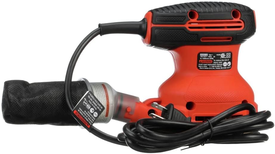 BLACK+DECKER Orbital Sander, 5 Inch, 2.0 Amp, 12000 OPM, Corded, 1 Sandpaper Sheet and Dust Bag Included (BDERO100)