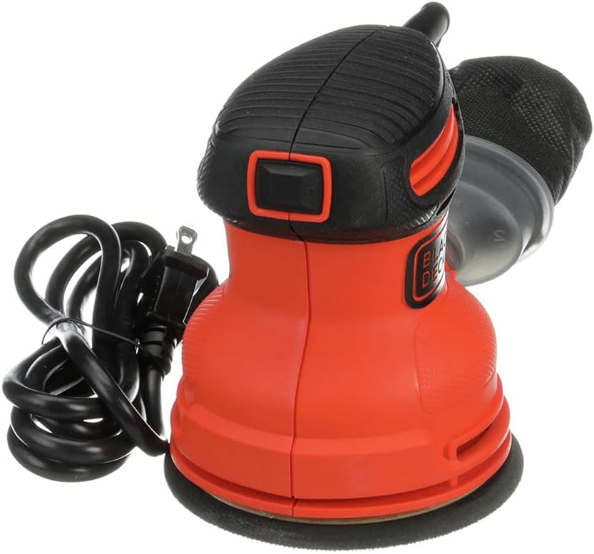 BLACK+DECKER Orbital Sander, 5 Inch, 2.0 Amp, 12000 OPM, Corded, 1 Sandpaper Sheet and Dust Bag Included (BDERO100)