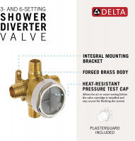 Delta Faucet R11000 3-Setting and 6-Setting Custom Shower Diverter Valve Kit, Rough-In Kit for Delta Shower Trim Kits, Brass Construction, R11000
