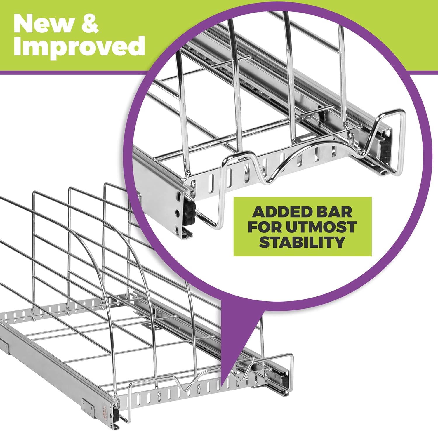 HOLDN’ STORAGE Pull Out Organizer for Bakeware, Cutting Board and Trays, Adjustable Dividers - Heavy Duty, Lifetime Limited Warranty - For Narrow Cabinet Spaces, 12.5”W x 21”D x 11”H, Chrome 12.5