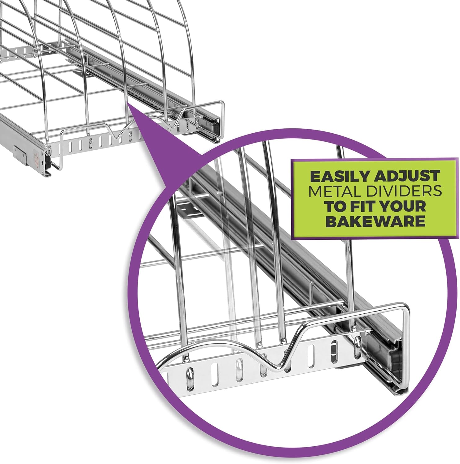 HOLDN’ STORAGE Pull Out Organizer for Bakeware, Cutting Board and Trays, Adjustable Dividers - Heavy Duty, Lifetime Limited Warranty - For Narrow Cabinet Spaces, 12.5”W x 21”D x 11”H, Chrome 12.5