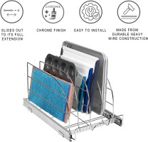 HOLDN’ STORAGE Pull Out Organizer for Bakeware, Cutting Board and Trays, Adjustable Dividers - Heavy Duty, Lifetime Limited Warranty - For Narrow Cabinet Spaces, 12.5”W x 21”D x 11”H, Chrome 12.5
