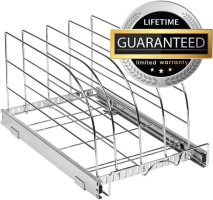 HOLDN’ STORAGE Pull Out Organizer for Bakeware, Cutting Board and Trays, Adjustable Dividers - Heavy Duty, Lifetime Limited Warranty - For Narrow Cabinet Spaces, 12.5”W x 21”D x 11”H, Chrome 12.5