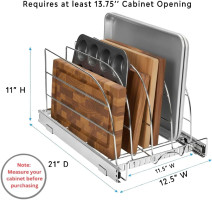 HOLDN’ STORAGE Pull Out Organizer for Bakeware, Cutting Board and Trays, Adjustable Dividers - Heavy Duty, Lifetime Limited Warranty - For Narrow Cabinet Spaces, 12.5”W x 21”D x 11”H, Chrome 12.5
