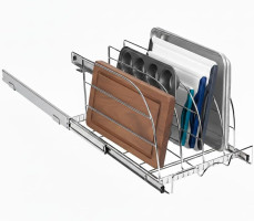 HOLDN’ STORAGE Pull Out Organizer for Bakeware, Cutting Board and Trays, Adjustable Dividers - Heavy Duty, Lifetime Limited Warranty - For Narrow Cabinet Spaces, 12.5”W x 21”D x 11”H, Chrome 12.5