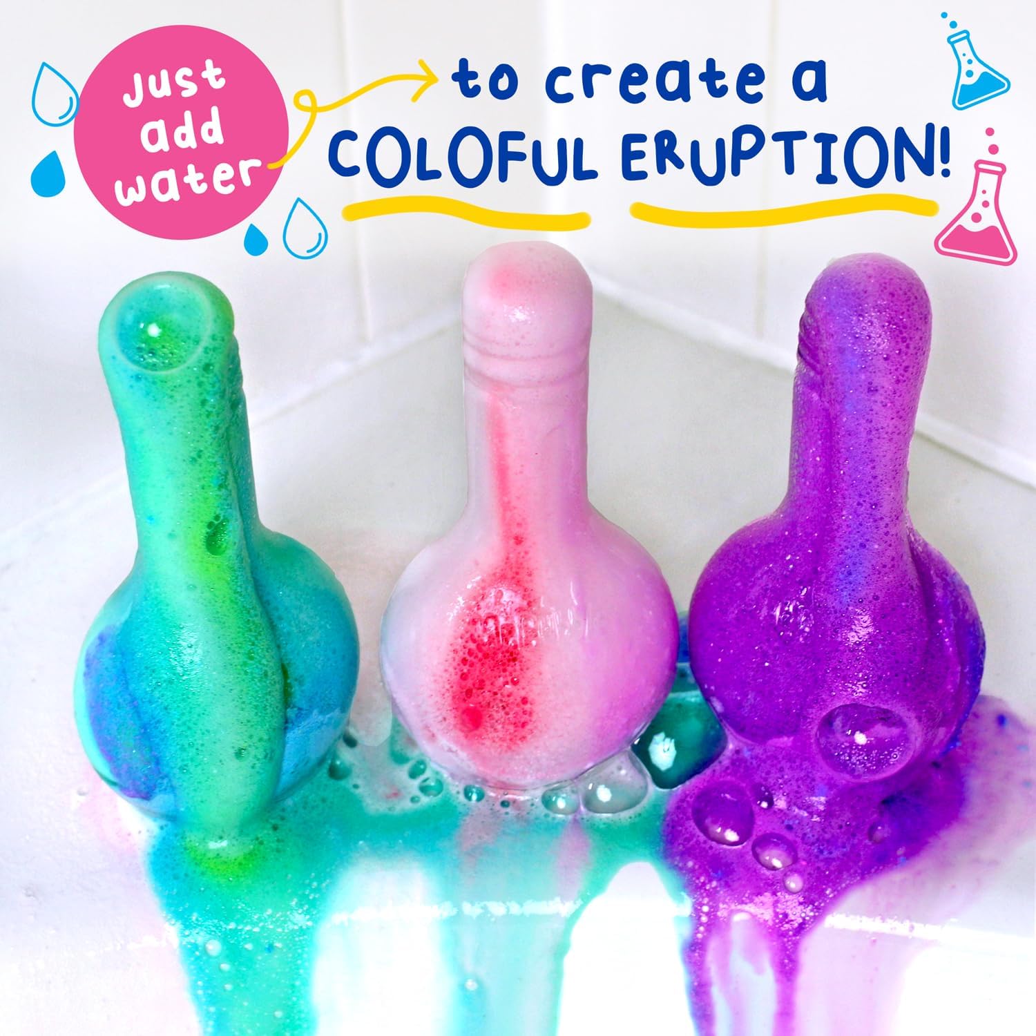 Mr. Bubble Kids Bath Bomb Potions - Colorful Fizzy Fun - Cool Foam and Bubble Science Beaker Bath Toys (Pack of 4)