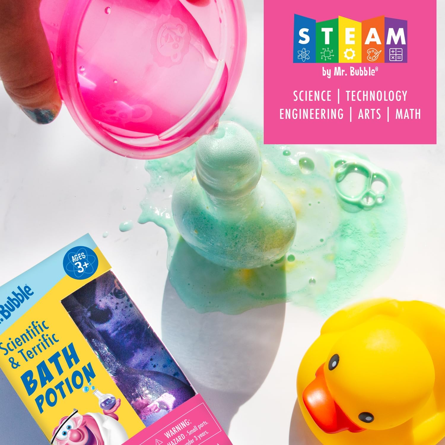 Mr. Bubble Kids Bath Bomb Potions - Colorful Fizzy Fun - Cool Foam and Bubble Science Beaker Bath Toys (Pack of 4)