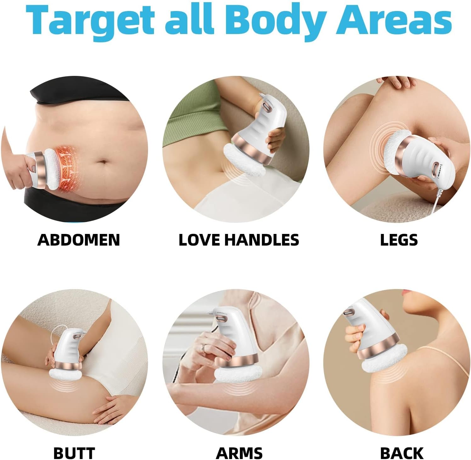 Cellulite Massager Electric, Body Sculpting Machine with 6 Skin Friendly Washable Pads, Beauty Sculpt Massager for Belly Legs Arms White