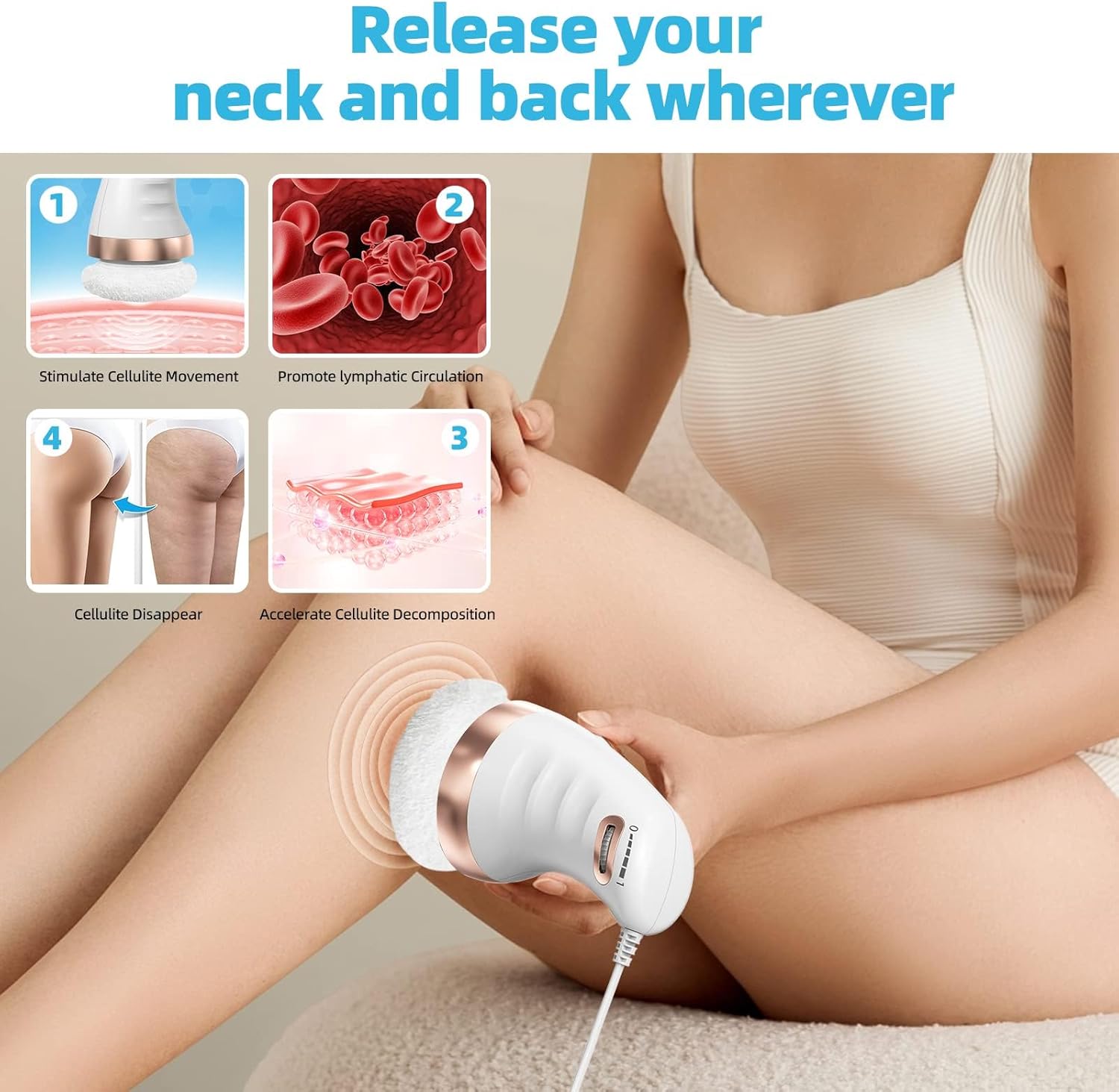 Cellulite Massager Electric, Body Sculpting Machine with 6 Skin Friendly Washable Pads, Beauty Sculpt Massager for Belly Legs Arms White