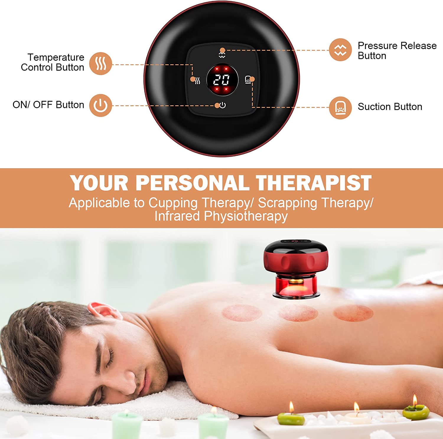 MOCHI MCFD Electric Cupping Therapy Set, Smart Dynamic Cupping Machine Cupping Device Cellulite Massager 3 in 1 Massage Vacuum Therapy Machine Scrapping Cupping Tool, 12 Levels Temperature & Suction