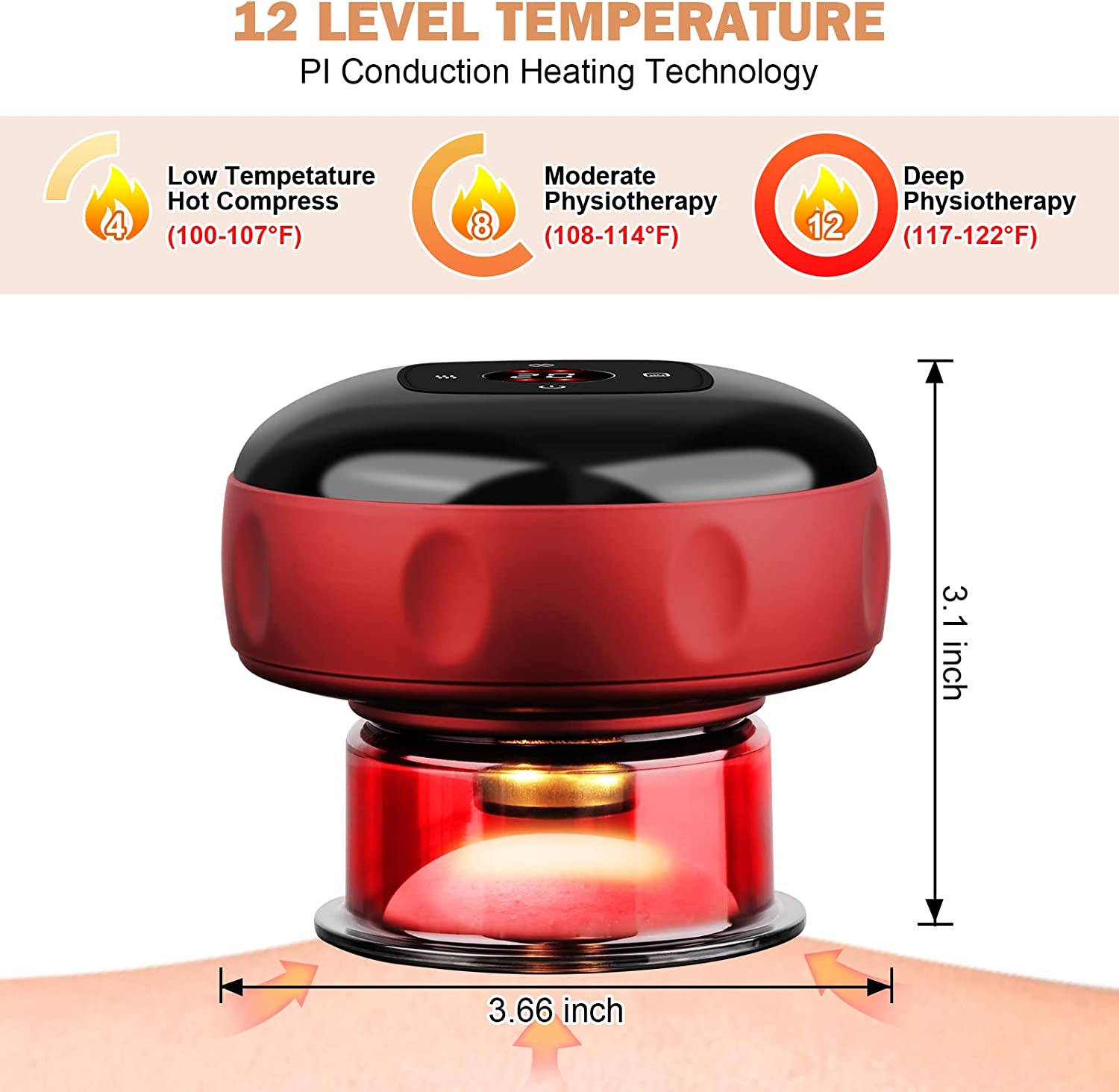 MOCHI MCFD Electric Cupping Therapy Set, Smart Dynamic Cupping Machine Cupping Device Cellulite Massager 3 in 1 Massage Vacuum Therapy Machine Scrapping Cupping Tool, 12 Levels Temperature & Suction