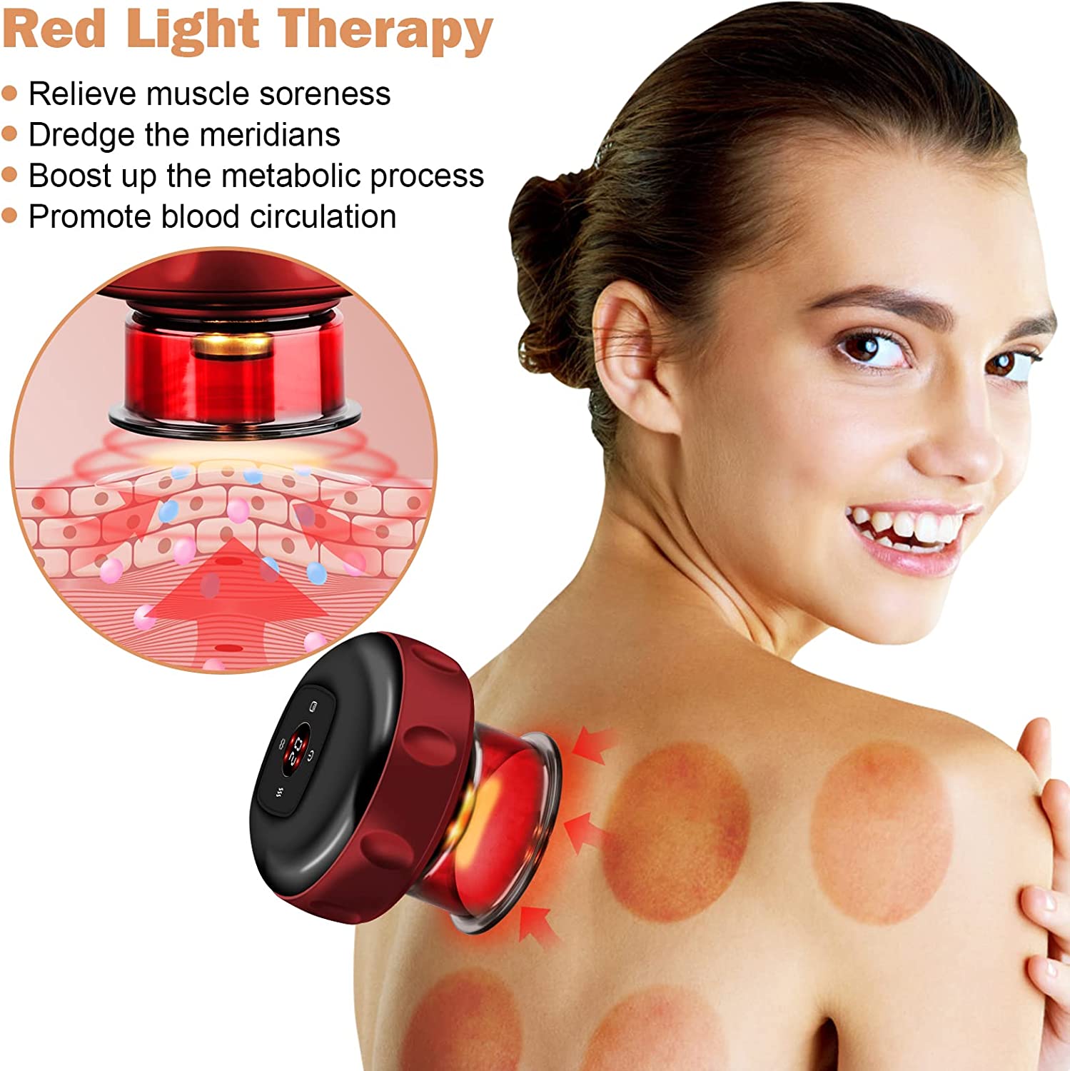 MOCHI MCFD Electric Cupping Therapy Set, Smart Dynamic Cupping Machine Cupping Device Cellulite Massager 3 in 1 Massage Vacuum Therapy Machine Scrapping Cupping Tool, 12 Levels Temperature & Suction