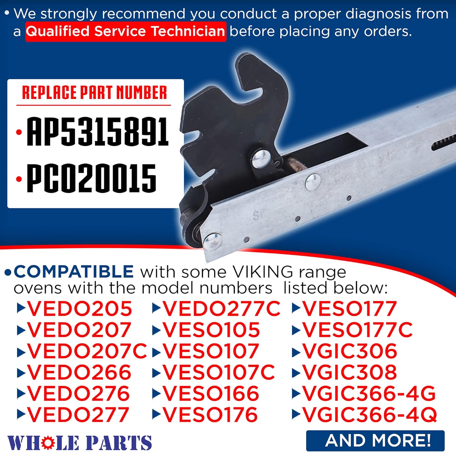 Whole Parts Range Oven Door Hinge Part # PC020188 (PC020015) - Replacement & Compatible With Some Viking Range Oven - Replaces AP5315891 ?- Non-OEM Viking Appliance Parts & Accessories - 2 Yr Warranty