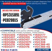 Whole Parts Range Oven Door Hinge Part # PC020188 (PC020015) - Replacement & Compatible With Some Viking Range Oven - Replaces AP5315891 ?- Non-OEM Viking Appliance Parts & Accessories - 2 Yr Warranty