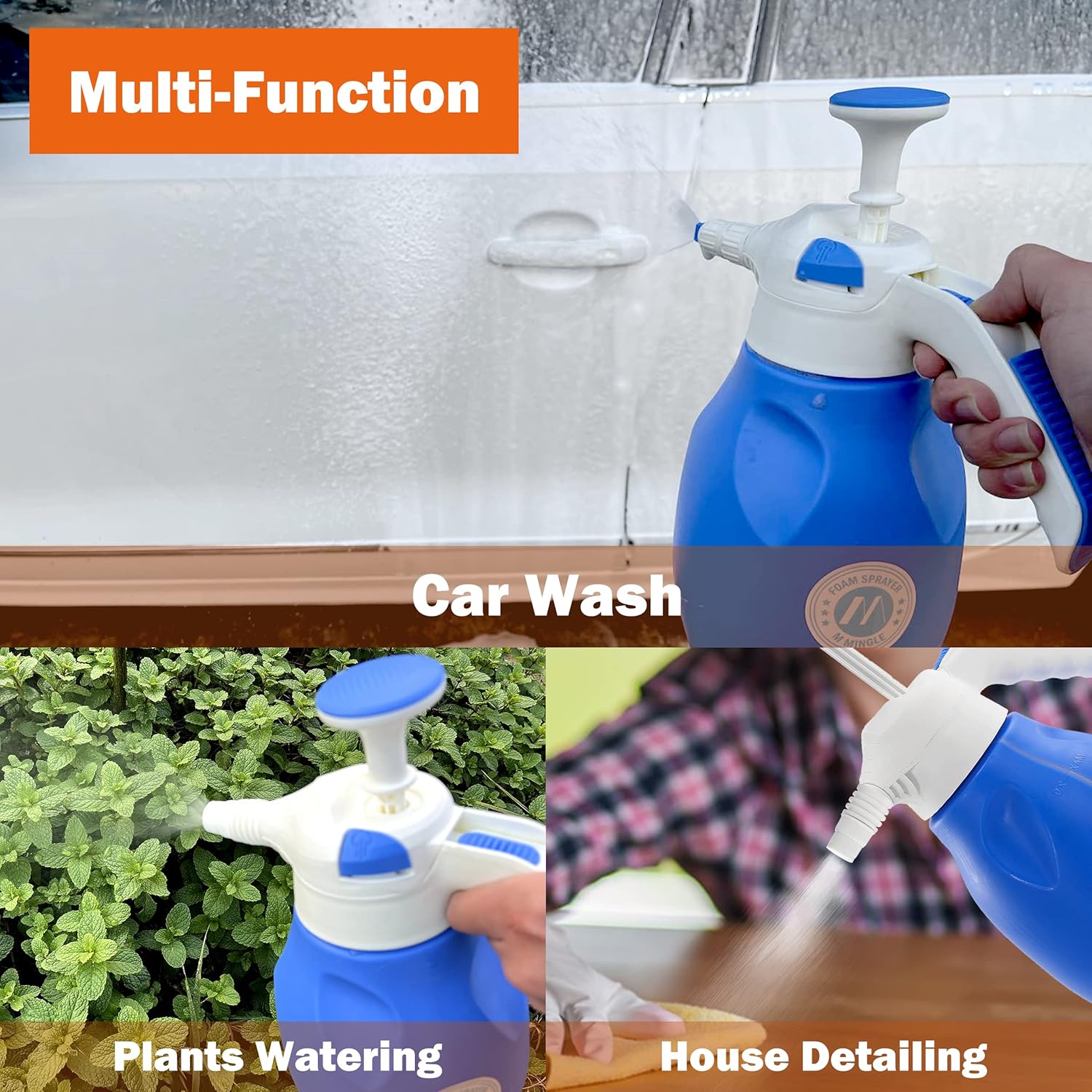 M MINGLE Foam Sprayer, Manual Foaming Car Wash Sprayer, Hand Pump Snow Foam Cannon for Car Detailing & Washing, 2 Liter