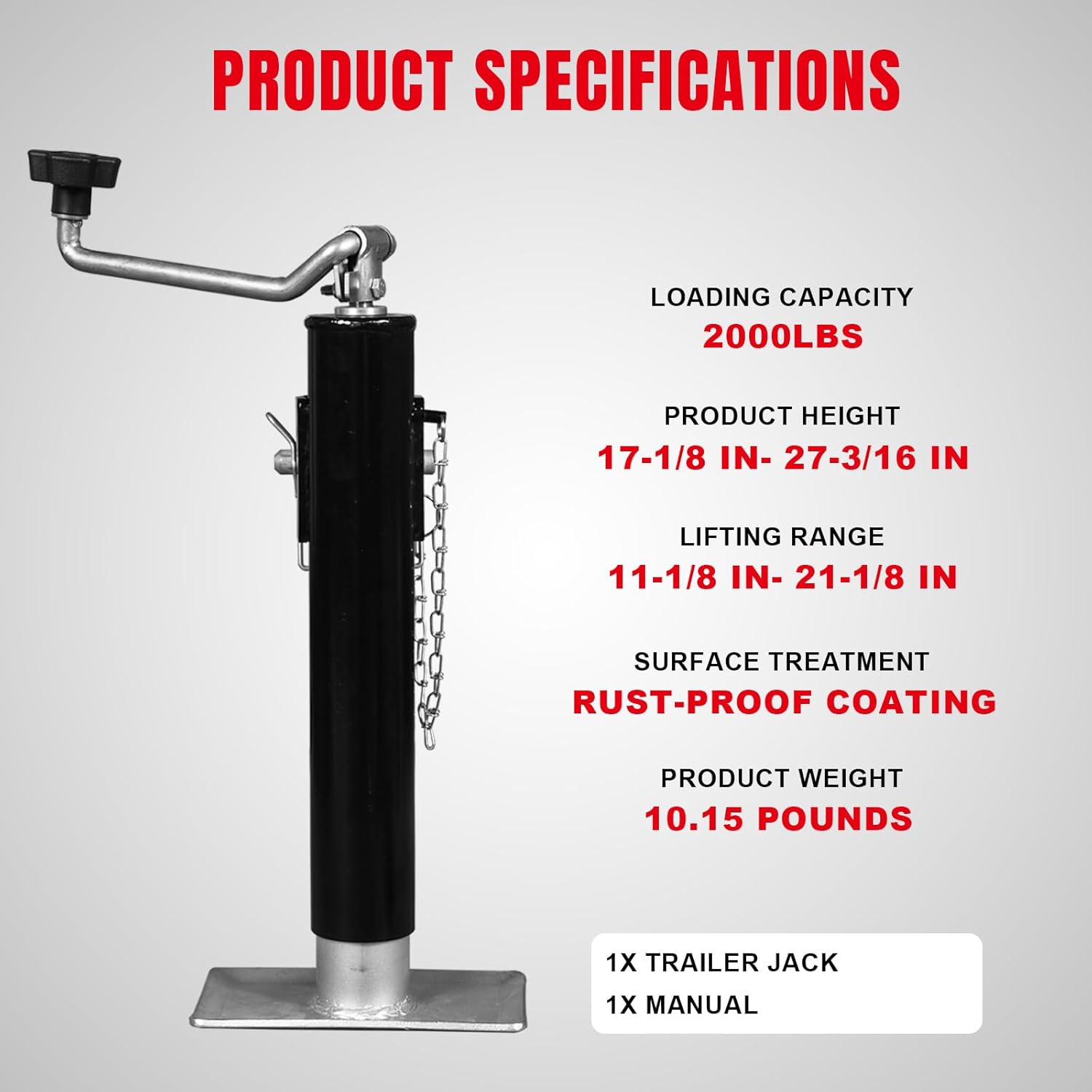Big RED 2000 LBs Capacity Weld on Pipe Mount Swivel Trailer Jack, ATR39003R Weld on Trailer Jack 2000lb