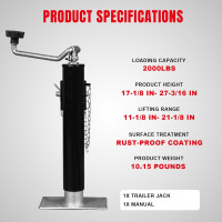 Big RED 2000 LBs Capacity Weld on Pipe Mount Swivel Trailer Jack, ATR39003R Weld on Trailer Jack 2000lb