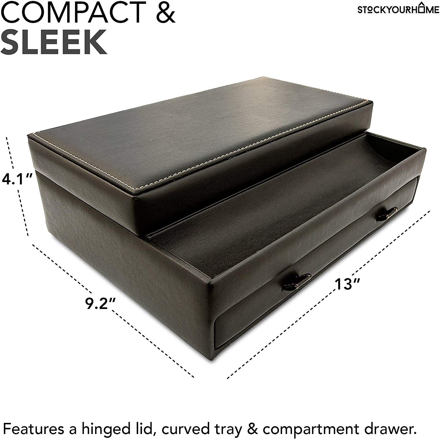Stock Your Home Mens Valet Tray, Men's Jewelry Box, Night Stand Organizers and Storage, Bedside Table Organizer, Watch Box for Dresser, Faux Leather (Black & Beige)