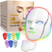 VeRosky Led Face Mask Light Therapy - 7+1 Color Photon Blue & Red Light Maintenance Skin Rejuvenation Facial Skin Care Mask, Home Skin Care Mask for Face and Neck