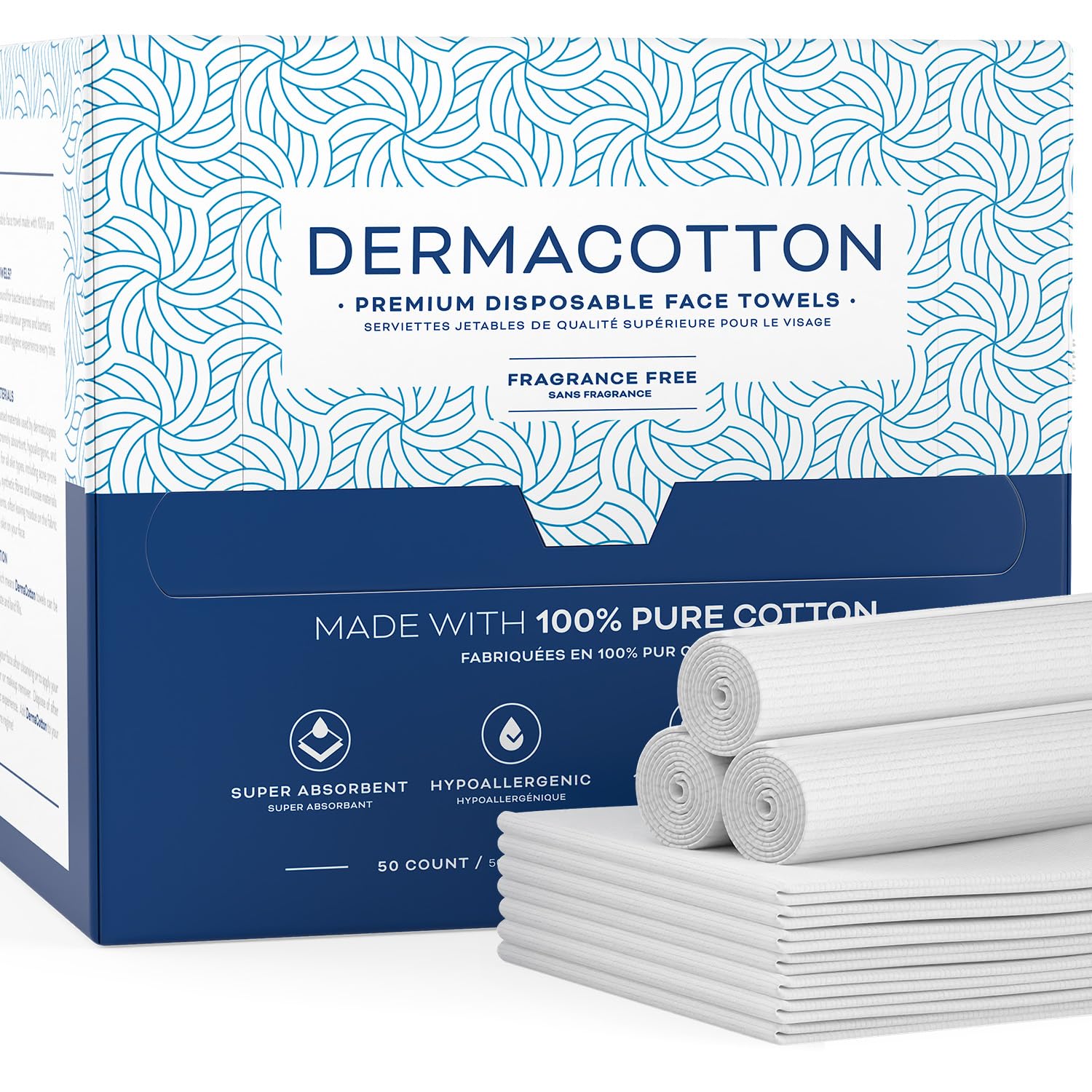 Disposable Cotton Face Towels – Super Soft Face Wipes, Hypoallergenic Makeup Remover Wipes, Suitable for All Skin Types Including Sensitive Skin – Biodegradable Facial Cloths (50 Pack)