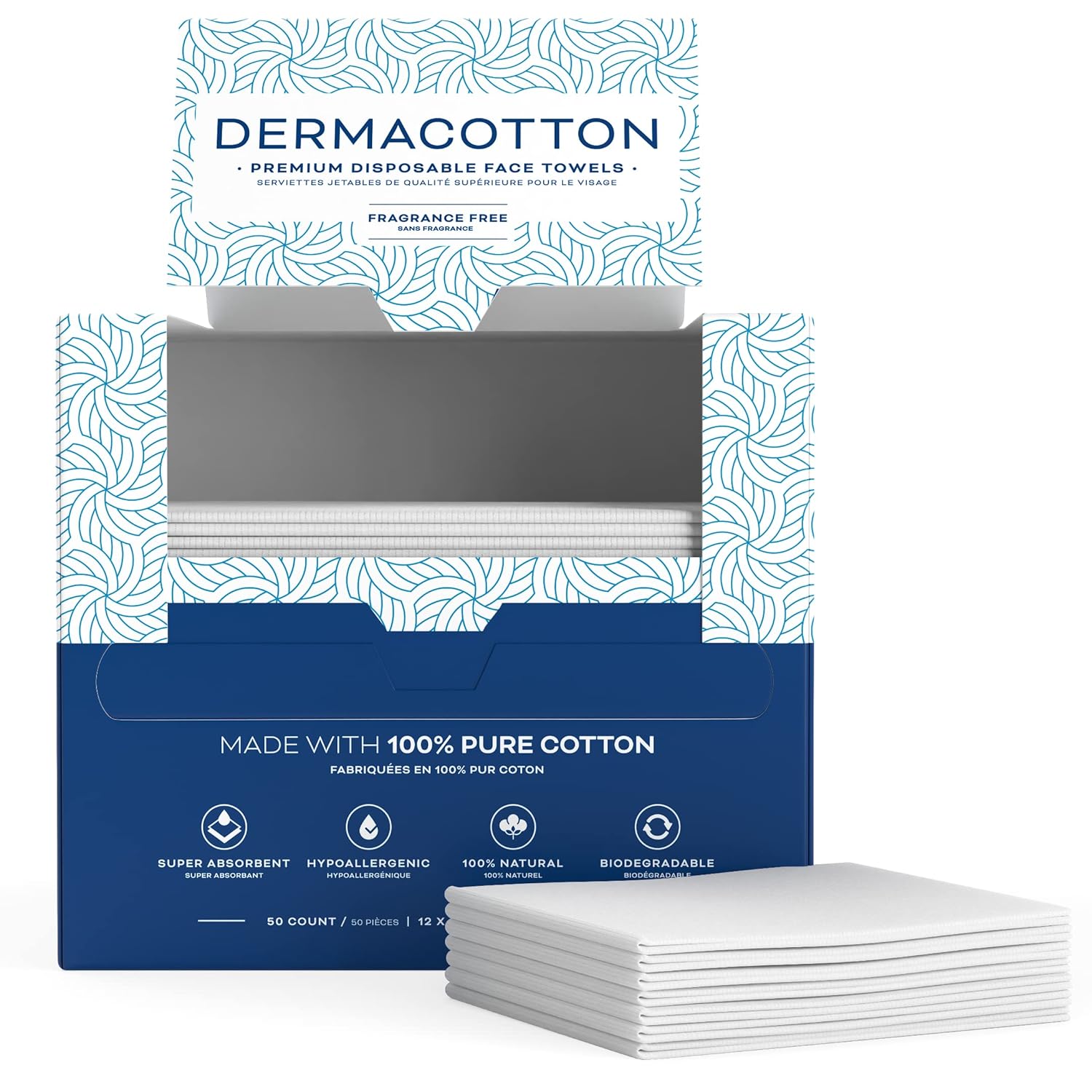 Disposable Cotton Face Towels – Super Soft Face Wipes, Hypoallergenic Makeup Remover Wipes, Suitable for All Skin Types Including Sensitive Skin – Biodegradable Facial Cloths (50 Pack)
