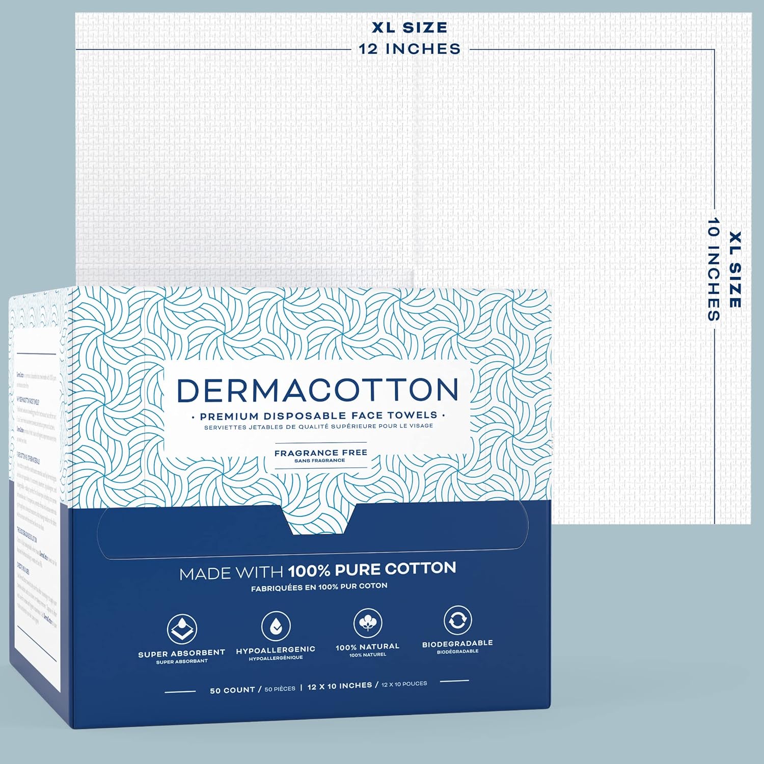 Disposable Cotton Face Towels – Super Soft Face Wipes, Hypoallergenic Makeup Remover Wipes, Suitable for All Skin Types Including Sensitive Skin – Biodegradable Facial Cloths (50 Pack)