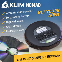 KLIM Nomad - New - Portable CD Player Walkman with Long-Lasting Battery - with Headphones - Radio FM - Compatible MP3 CD Player Portable - TF Card Radio FM Bluetooth - Ideal for Cars - Black