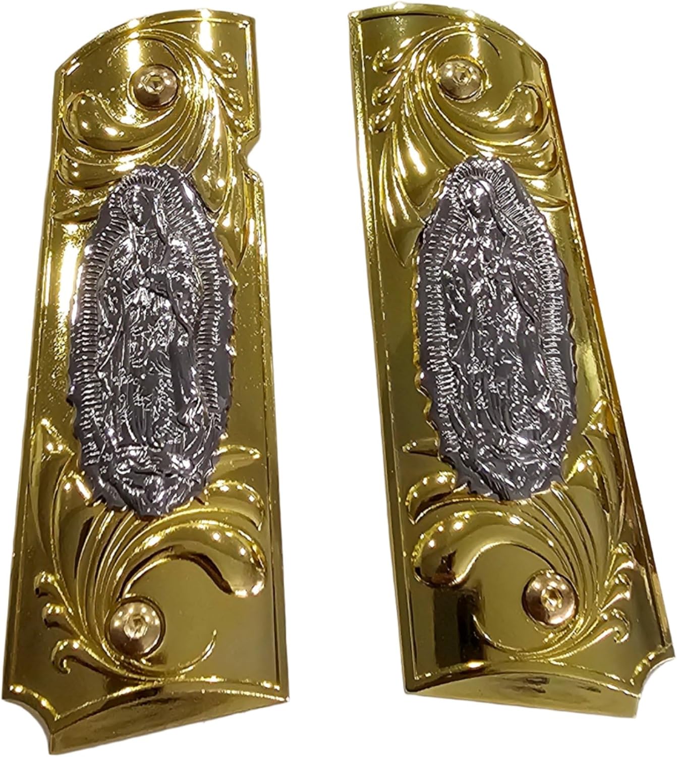 Gold Virgin Mary Lady of Guadalupe Grips 1911 Full Size Grips Ambi Safety