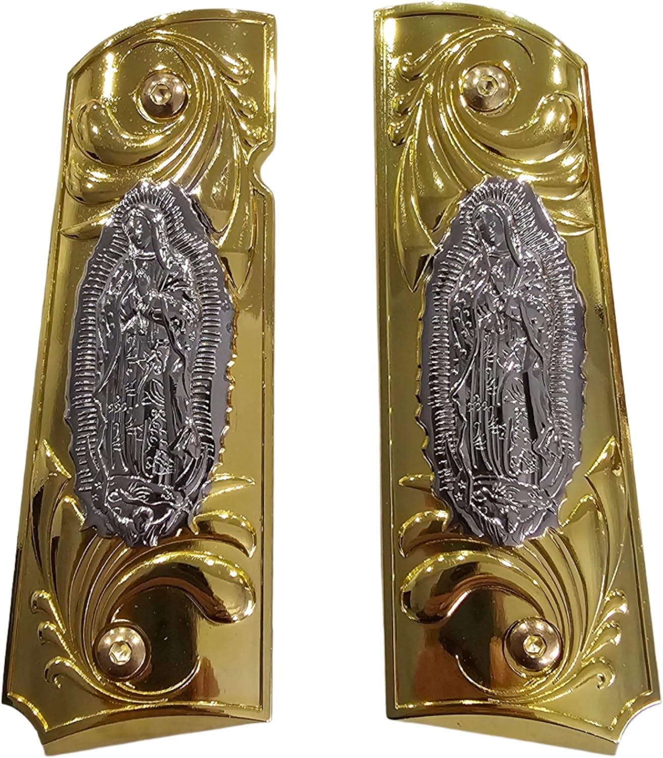 Gold Virgin Mary Lady of Guadalupe Grips 1911 Full Size Grips Ambi Safety