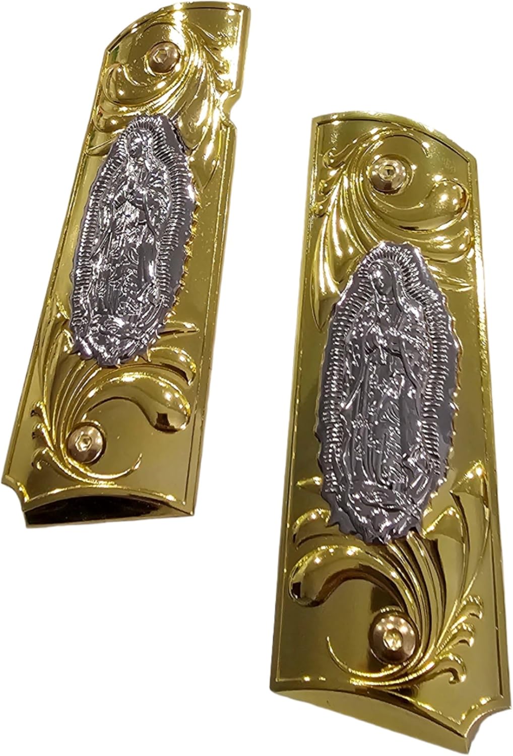 Gold Virgin Mary Lady of Guadalupe Grips 1911 Full Size Grips Ambi Safety