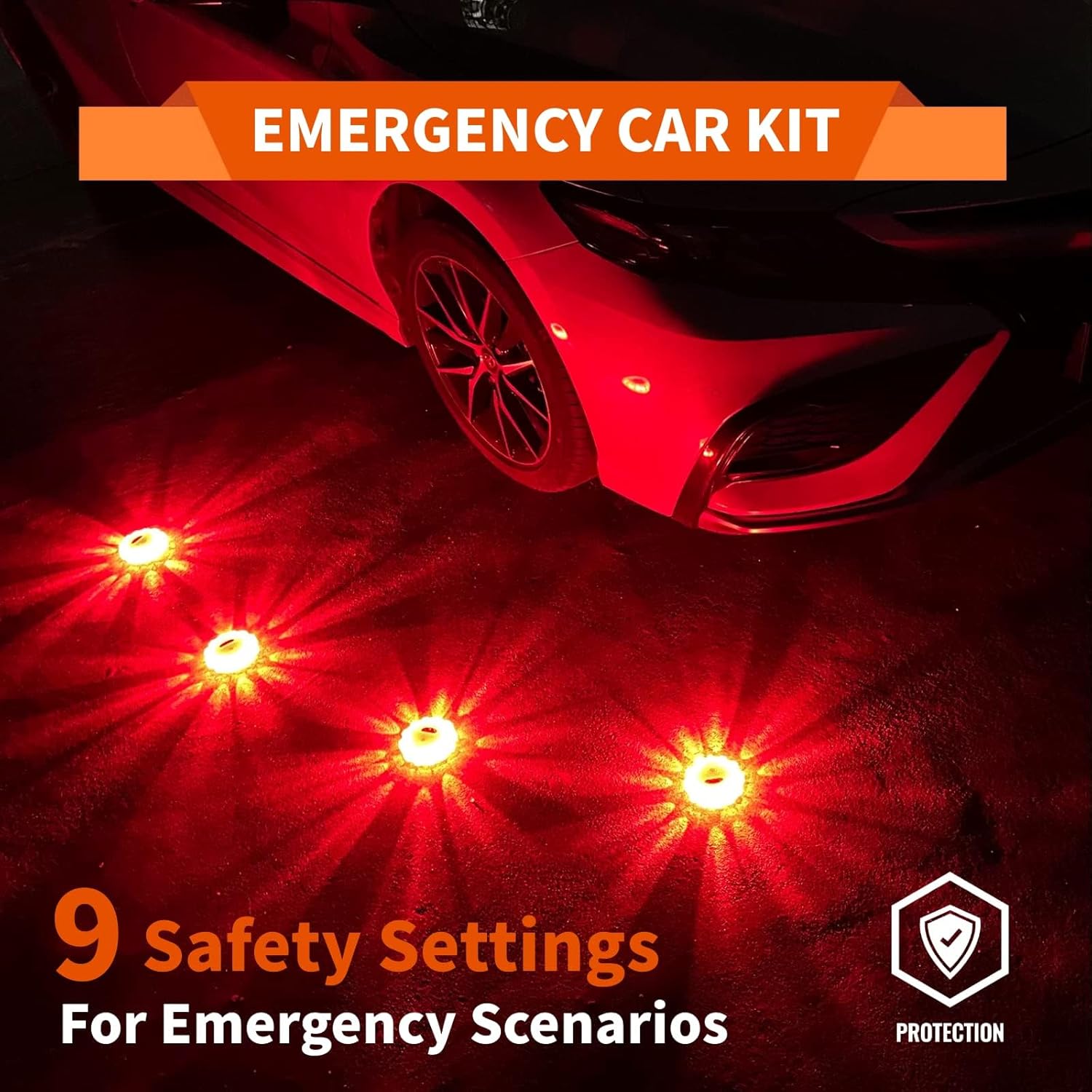 Led Road Flares 4 Pack LED Flares Emergency Kit, USB Recharge Amber LED Flares Warning Light with Magnetic, Roadside Safety Disc Flares Kit with Breaker,Whistle for Vehicle (4 Pack Parts)