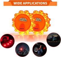Led Road Flares 4 Pack LED Flares Emergency Kit, USB Recharge Amber LED Flares Warning Light with Magnetic, Roadside Safety Disc Flares Kit with Breaker,Whistle for Vehicle (4 Pack Parts)