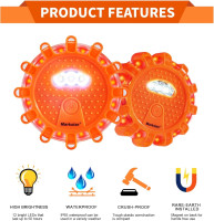 Led Road Flares 4 Pack LED Flares Emergency Kit, USB Recharge Amber LED Flares Warning Light with Magnetic, Roadside Safety Disc Flares Kit with Breaker,Whistle for Vehicle (4 Pack Parts)