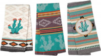 Simply Southwest Cactus Kitchen Towels Set of 3, Colorful Terry Towel - Woven Jacquard Towel - Ornamented Cactus Tea Towel 3 piece Multicolor