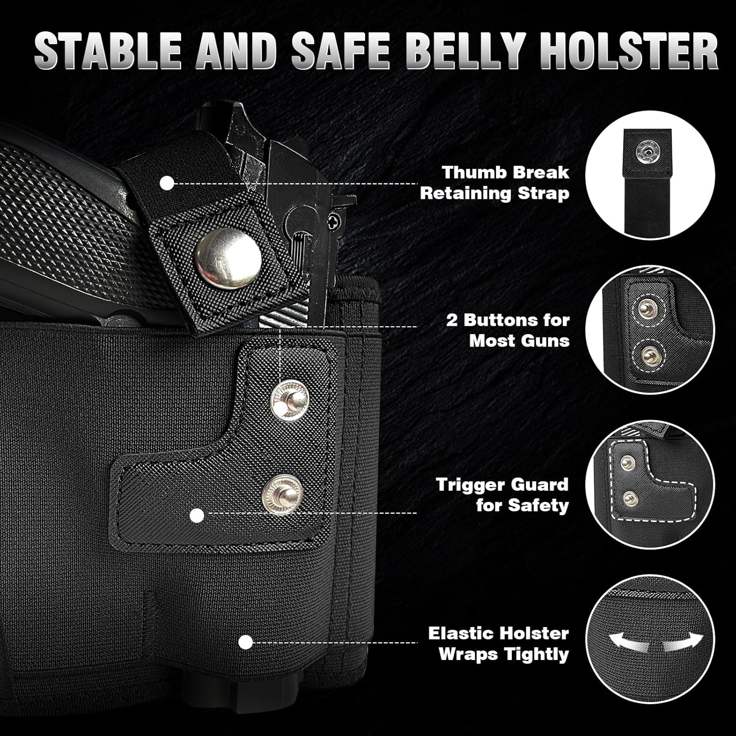 Belly Band Holster for Men & Women - Comfortable Carry Gun Holster with Breathable Neoprene, Fits Glock 17-43X, Taurus, Ruger LCP, S&W M&P Shield for Most Pistols and Revolvers