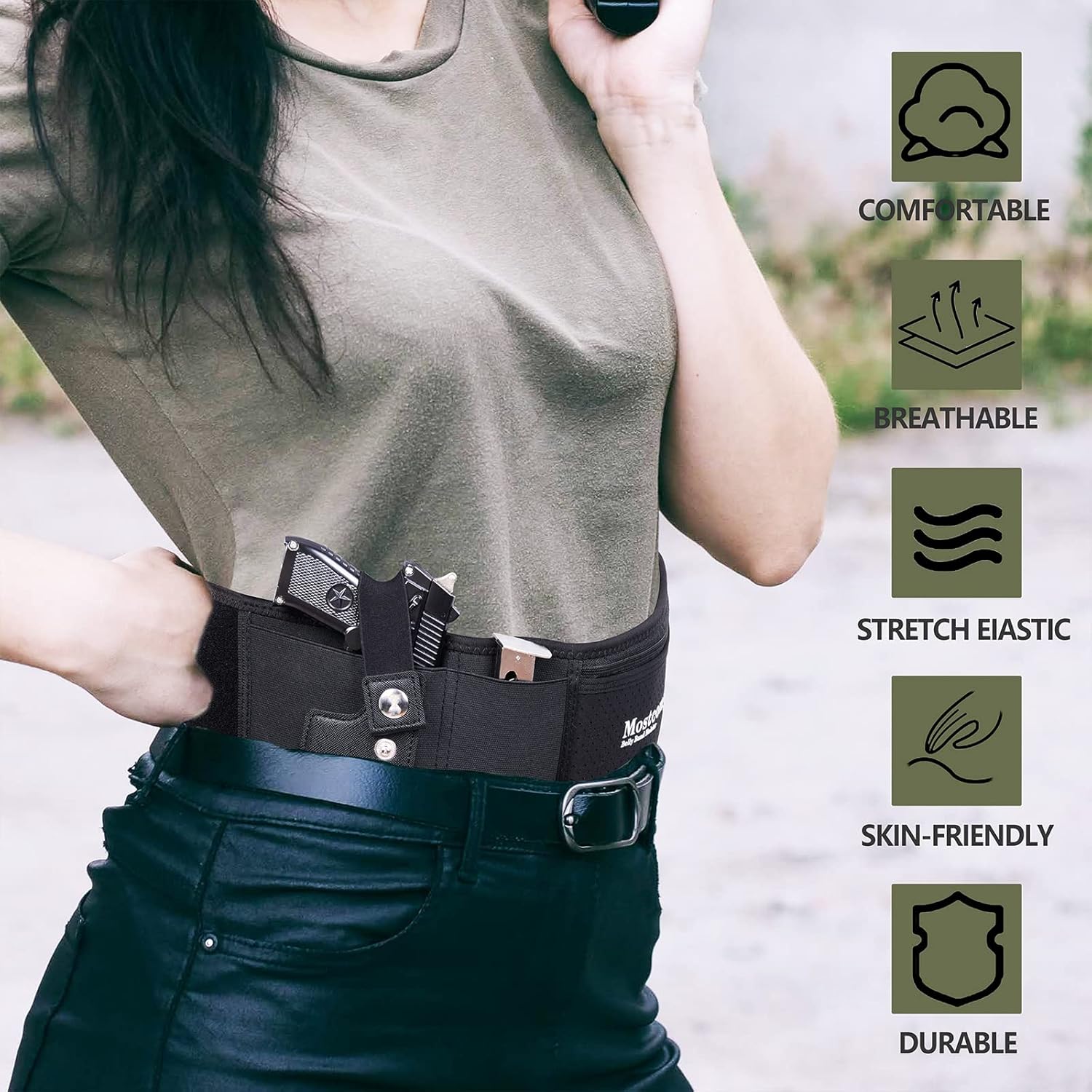 Belly Band Holster for Men & Women - Comfortable Carry Gun Holster with Breathable Neoprene, Fits Glock 17-43X, Taurus, Ruger LCP, S&W M&P Shield for Most Pistols and Revolvers