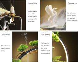 WOWOHI Tabletop Water Fountain, Indoor Waterfall with Round LED Light Ceramic Crane Mist Maker and Incense Holder for Home Office Decor…