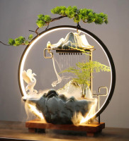 WOWOHI Tabletop Water Fountain, Indoor Waterfall with Round LED Light Ceramic Crane Mist Maker and Incense Holder for Home Office Decor…