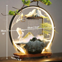 WOWOHI Tabletop Water Fountain, Indoor Waterfall with Round LED Light Ceramic Crane Mist Maker and Incense Holder for Home Office Decor…