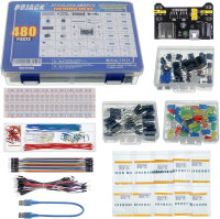 BOJACK 37 Values 480 Pcs Electronics Component Fun Kit with Power Supply Module, Jumper Wire,Precision Potentiometer,830 tie-Points Breadboard Compatible with STM32,Raspberry Pi,Arduino