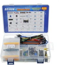 BOJACK 37 Values 480 Pcs Electronics Component Fun Kit with Power Supply Module, Jumper Wire,Precision Potentiometer,830 tie-Points Breadboard Compatible with STM32,Raspberry Pi,Arduino